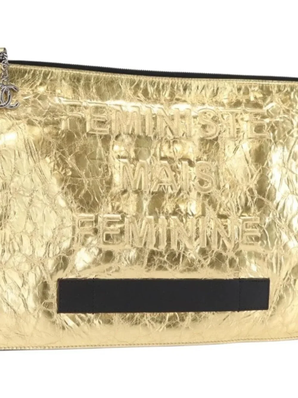 CHANEL Clutch Bag Leather Gold CC Auth 152375SM